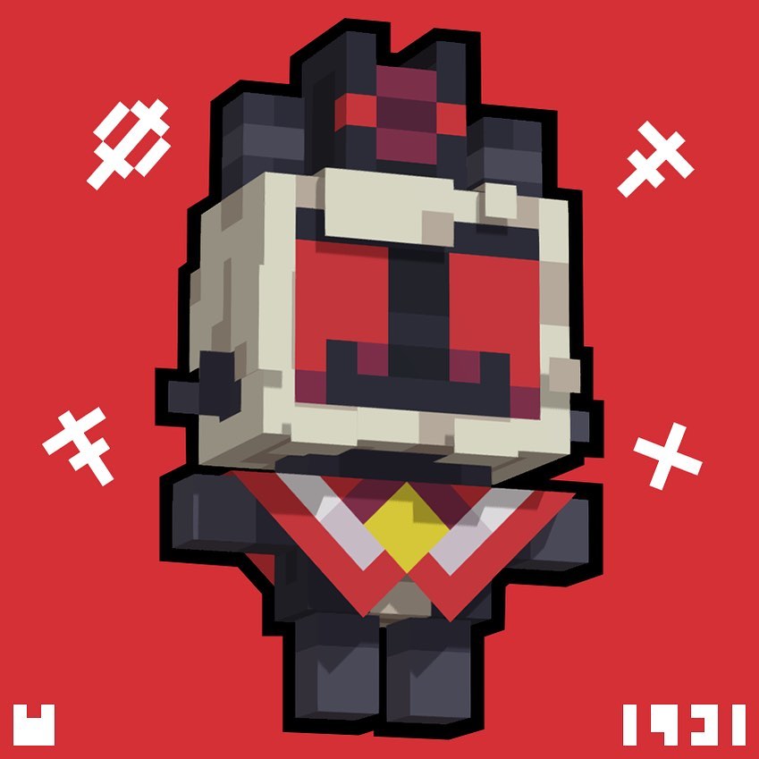 Low-poly pixelated Lamb from Cult of the Lamb flying, surrounded by rune symbols