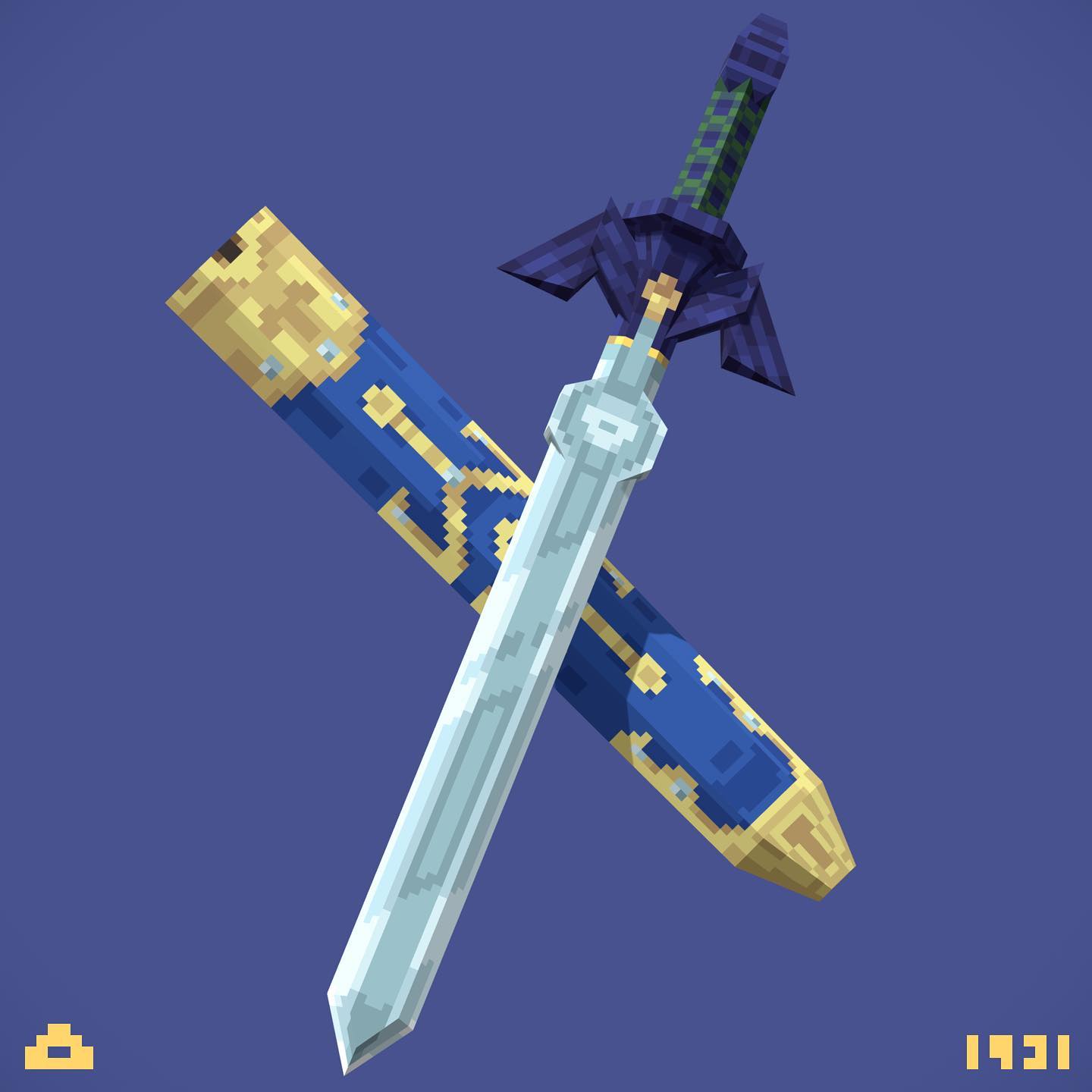 Low-poly pixelated Master Sword and Sheathe from The Legend of Zelda: Breath of the Wild