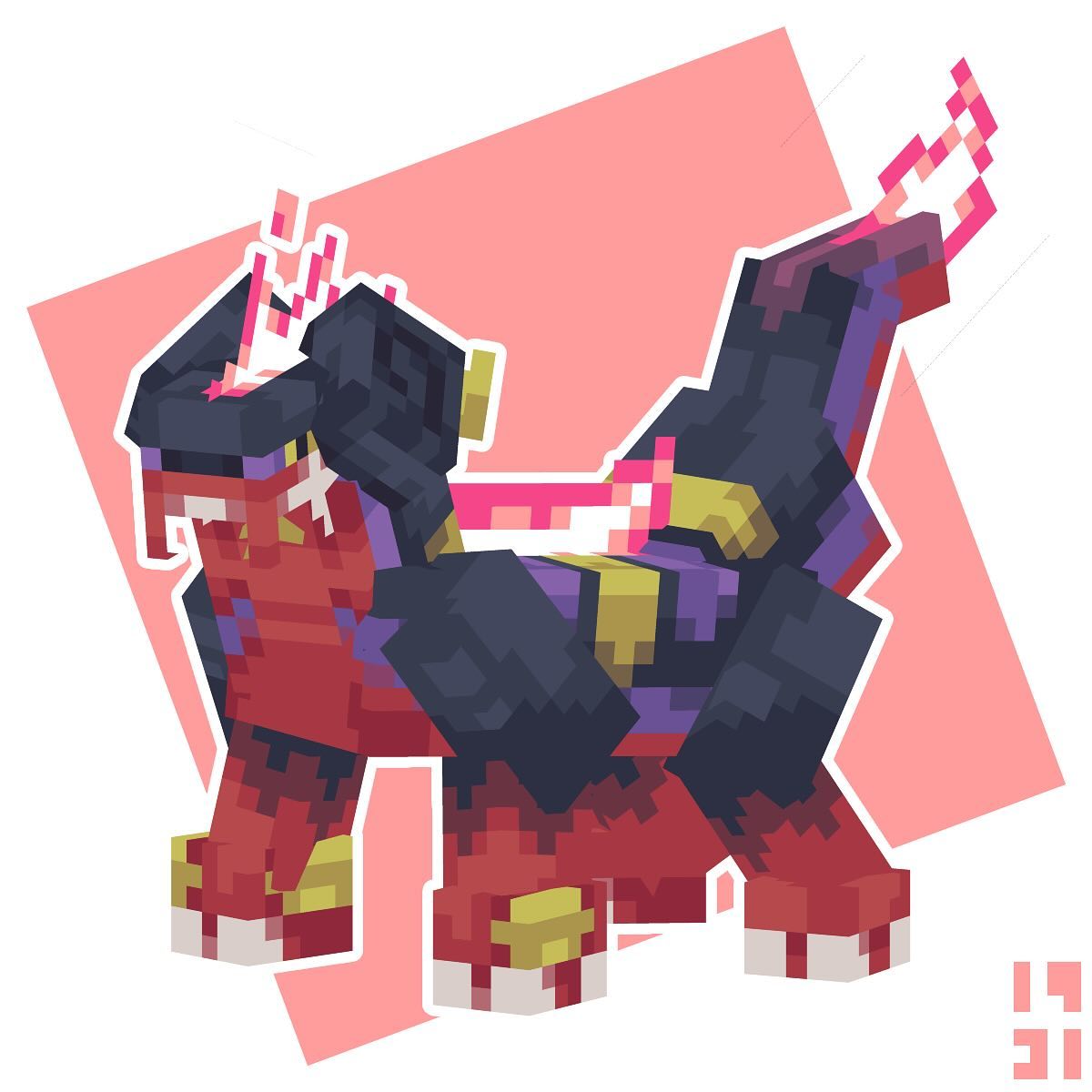 Low-poly pixelated model of a dragon-like creature on a white background